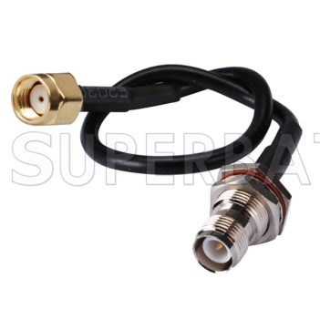 RP SMA plug to RP TNC Jack bulkhead using RG174 cable 15cm