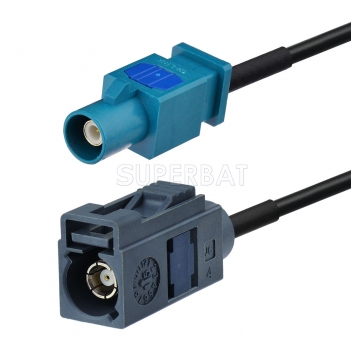 Fakra Blue Grey Straight Jack to Fakra Water Blue 1 Straight Plug RG174 500cm