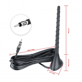 Universal Car Top Antenna FM AM Radio Lantern Head 5M 3C 2V Passive RG58 Cable DIN Plug Connector 6.8 Inch Flexible Rubber Mast Perforated Mounting