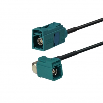 Fakra Water Blue Right Angle Jack to Fakra Water Blue Straight Jack RG174 250cm