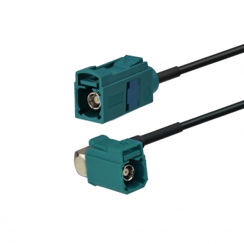 Fakra Water Blue Right Angle Jack to Fakra Water Blue Straight Jack RG174 150cm