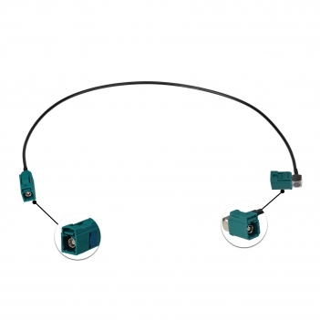 Fakra Water Blue Right Angle Jack to Fakra Water Blue Straight Jack RG174 50cm