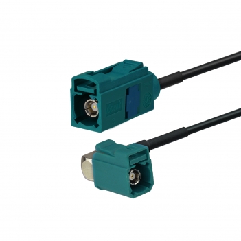 Fakra Water Blue Right Angle Jack to Fakra Water Blue Straight Jack RG174 50cm
